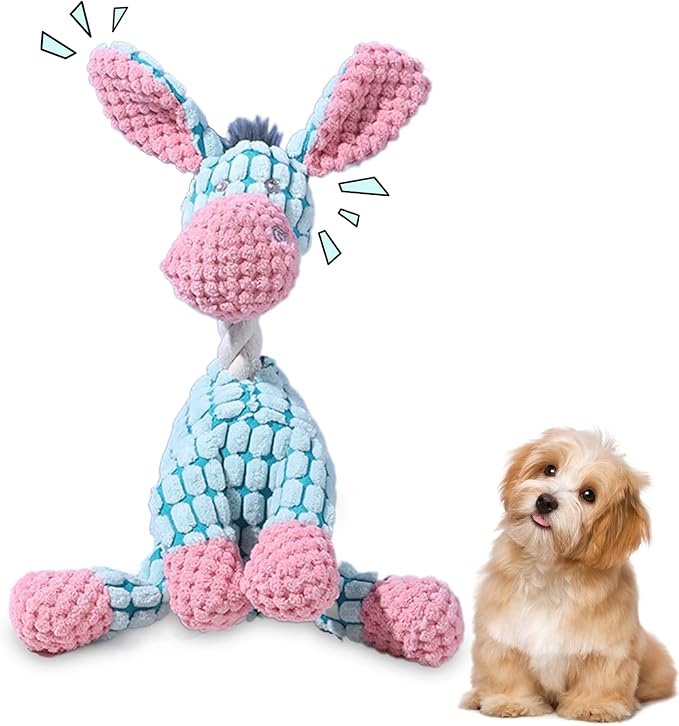 Indestructible Plush Squeaky Dog Toys, 2026 New Durable Heavy Duty Chew Toys for Aggressive Chewers, Teething Toys for Small Medium Large Dogs & Indoor Pups (Blue)