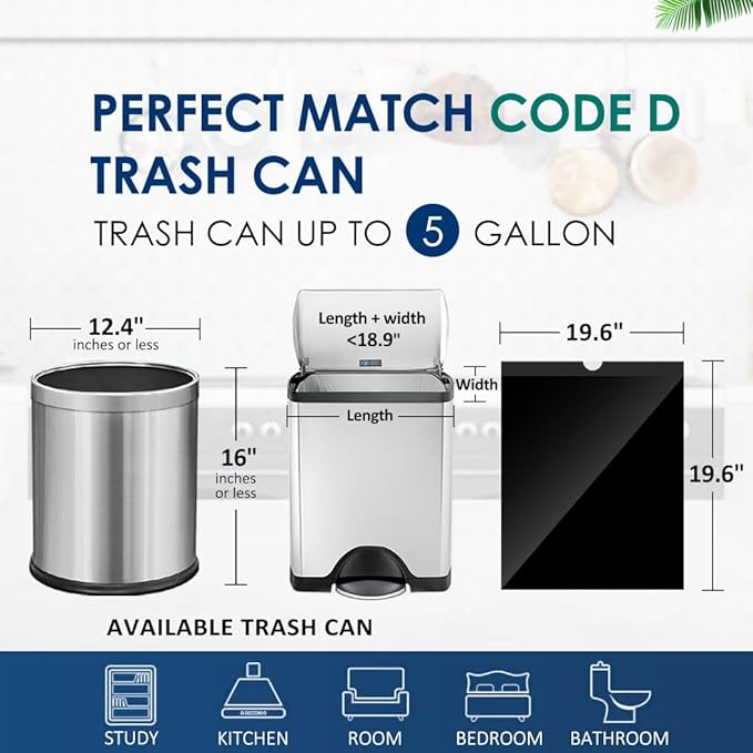 5 Gallon (fit 18-20L)120 Counts Strong Drawstring Trash Bags Garbage Bags by RayPard, Small Plastic Trash Bags Trash Can Liner for Home Office Kitchen Bathroom Bedroom, Black Waste Basket Liners