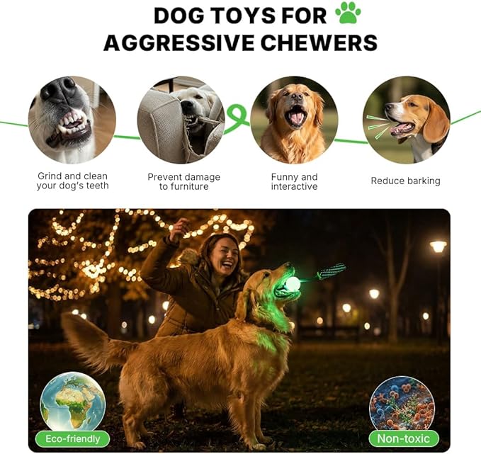 Tug of War Rope Dog Toy - Glow in The Dark Dog Chew Toy with Glowing Squeaky Ball, Pet Interactive Pull Fetch Toys, Teeth Cleaning Chew Toys
