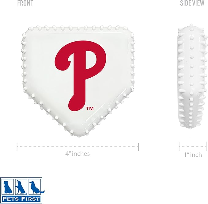 Pets First MLB Philadelphia Phillies Hard-Nylon Baseball Home Plate Dog Chew Toy, Interactive and Fun Dog CHEW Toy, Bacon Flavored, Strong Durable Chew Toy for Pets