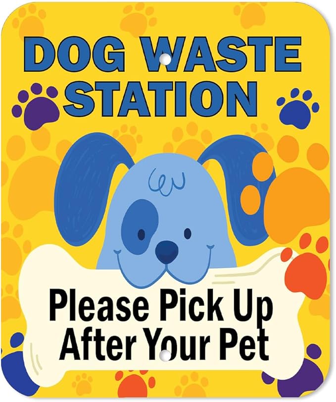 Dispense-Art™ Collection Cartoon Dogs - Custom UV Printed Design on Rust-Proof Aluminum 7' Dog Waste Station with 400 Dog Waste roll Bags - Over 500k Stations Sold in US