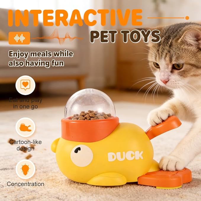 Dog Interactive Treat Dispenser, 2026 New Yellow Duck Cat Treat Dispenser, Interactive Dog Food Dispenser with Button, Dog Food Slow Treat Feeding Dispenser for Small & Large Cats Dogs (1)