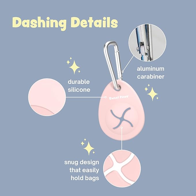 Dog Poop Bag Holder Charm for Hands-Free Carry of Used Poop Bag, Durable Eco-Friendly Silicone Dog Walking Accessory with Carabiner Clip -Lavender Cream