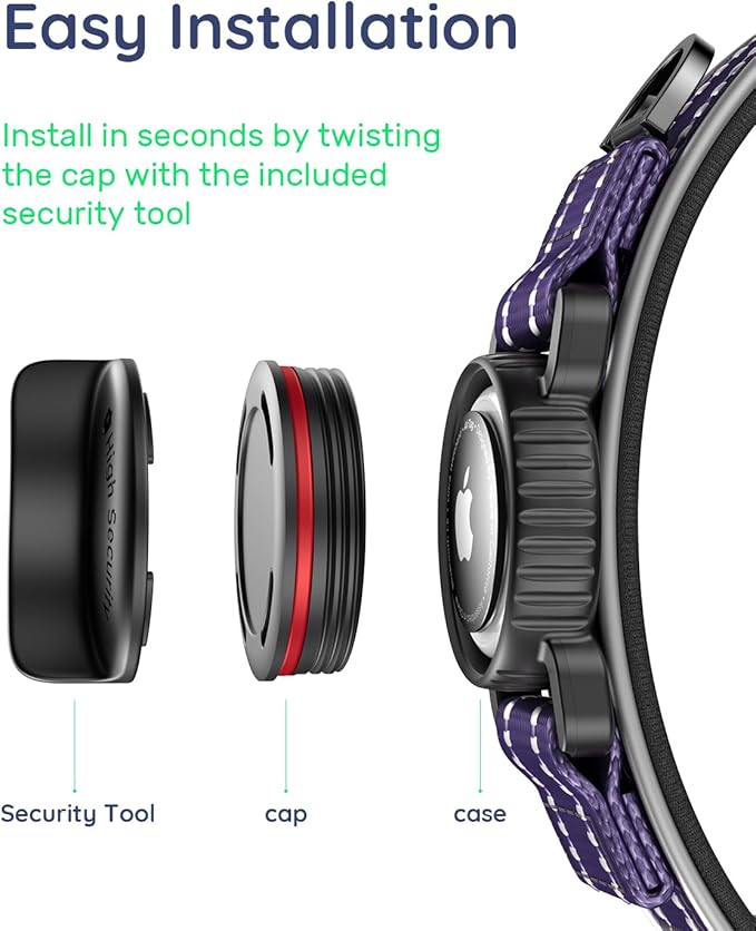 Upgrade Airtag Dog Collar,with IPX8 Waterproof AirTag Holder | Reflective Ultra-Durable | Soft Padded | Lock Buckle | Heavy Duty | Fit Small Medium Large Dogs（Purple，S(12"～15")）