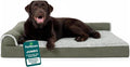 FurHaven Cooling Gel Dog Bed for Large Dogs, L-Shaped Chaise with Cool Gel-Top Foam with a Solid Orthopedic Foam Base for Joint Support, Washable Cover, Jumbo XL, Plush Faux Fur & Suede, Dark Sage