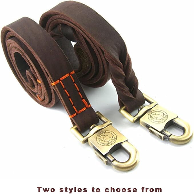 Leather Heavy Duty Dog Leash, 3ft Upgrade Widen Clip Braided Dog Leash Brown Long Waterproof Training Leather Dog Leashes Suitable for Small Medium and Large Dogs (Rope)