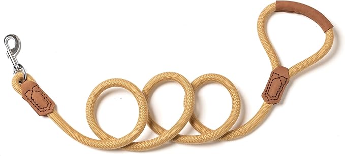Mile High Life | Premium Leather Handle Dog Leash | Strong Rope Leash | Zinc Alloy Strong Clasp | Small Medium Large Dogs | 4/5/6 Feet(Yellow, 60 Inch (Pack of 1))