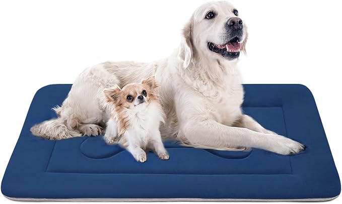 JoicyCo Extra Large Dog Bed Soft Dog Crate Pad Mat, 48 in Non-Slip Bottom Washable Dog Sleeping Mattress Pet Beds Cat Bed Kennel Pad, Dark Blue