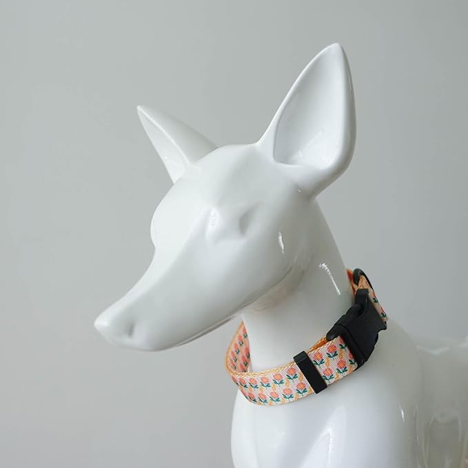 Dog Collars for Medium Dogs - Safety Buckle Durable Plastic Light-Weight, Girl Boy Dogs Collar for Medium Dog Collar with Cute Flroal Patterns Soft Adjustable (Orange Flower, M)