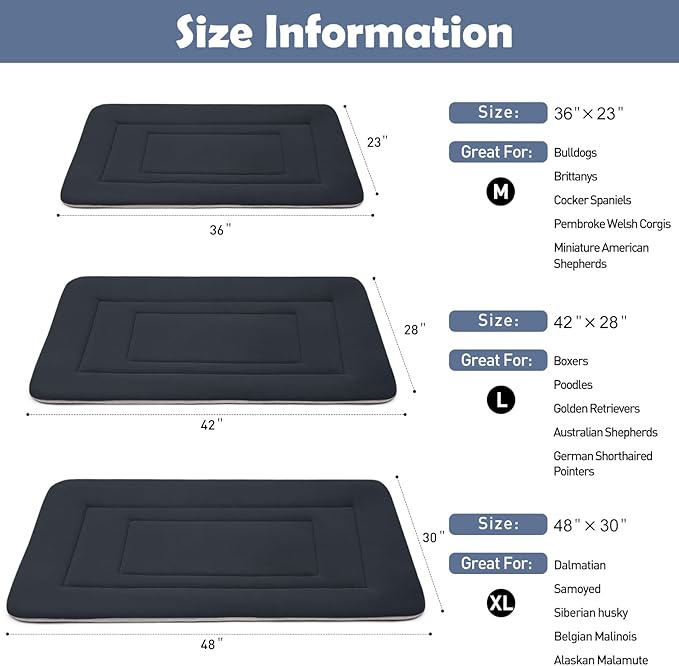 JoicyCo Dog Bed Soft Dog Crate Bed Pad Mat, 42 in Non Slip Bottom Washable Beds for Large Dogs, Pet Bed Mattress Kennel Pad, Dark Gray