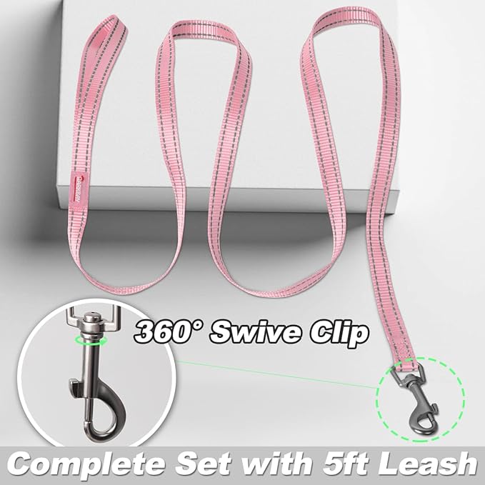 Dog Harness and Leash Set,Step in Small Sized Dog Harness,Soft Mesh,No-Chock,Reflective Adjustable,Secure with Hook & Loop Fastener,Puppy Vest for Small,Medium Dogs(Baby Pink,S)