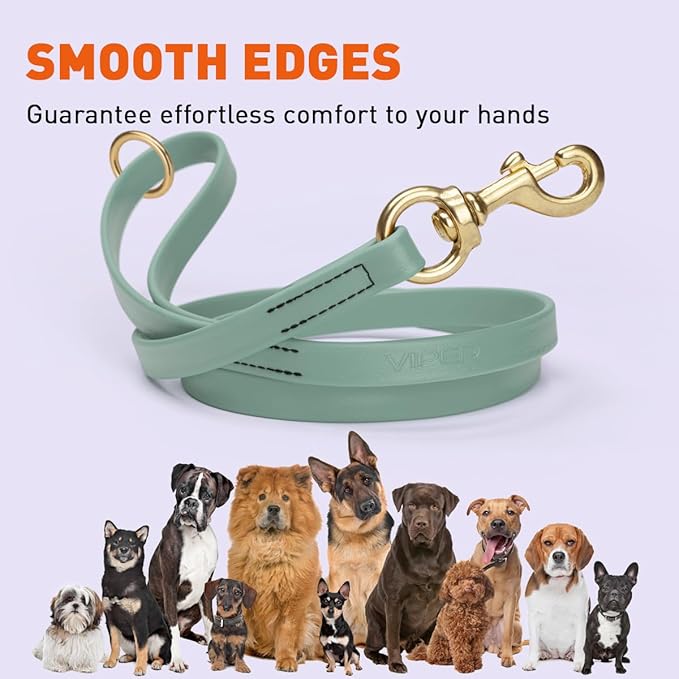 Viper Biothane K9 Working Dog Leash Waterproof Lead for Tracking Training Schutzhund Odor-Proof Long Line with Solid Brass Snap for Puppy Medium and Large Dogs 4ft, Sage Green