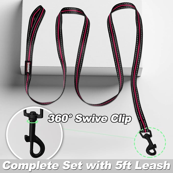 Dog Harness and Leash Set,Step in Small Sized Dog Harness,Soft Mesh,No-Chock,Reflective Adjustable,Secure with Hook & Loop Fastener,Puppy Vest for Small,Medium Dogs(Pink/Black,L)