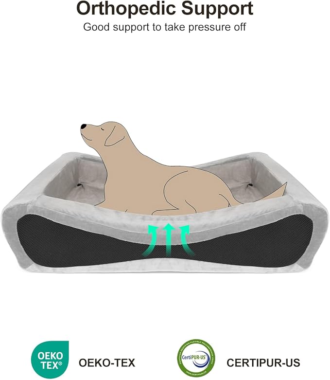 NPET Memory Foam Pet Beds for Small Medium Dogs, Orthopedic Dog Beds with Sides, Cat Bed Mat with Washable Removable Cover, 26x18x6.7 inches