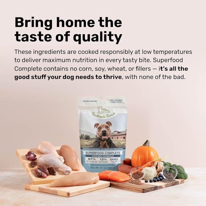 BADLANDS RANCH by Katherine Heigl – Superfood Complete Air-Dried Chicken Dog Food – High Protein with Superfoods for Daily Wellness & Consistent Nutrition – 24 oz