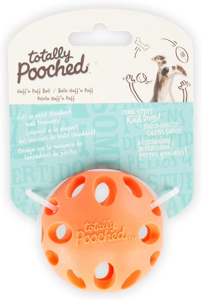Messy Mutts Totally Pooched Huff'n Puff Ball | 3.1” TPR Puzzle Ball for Dogs | 2-in-1 Interactive Toy and Tooth Cleaner | Orange