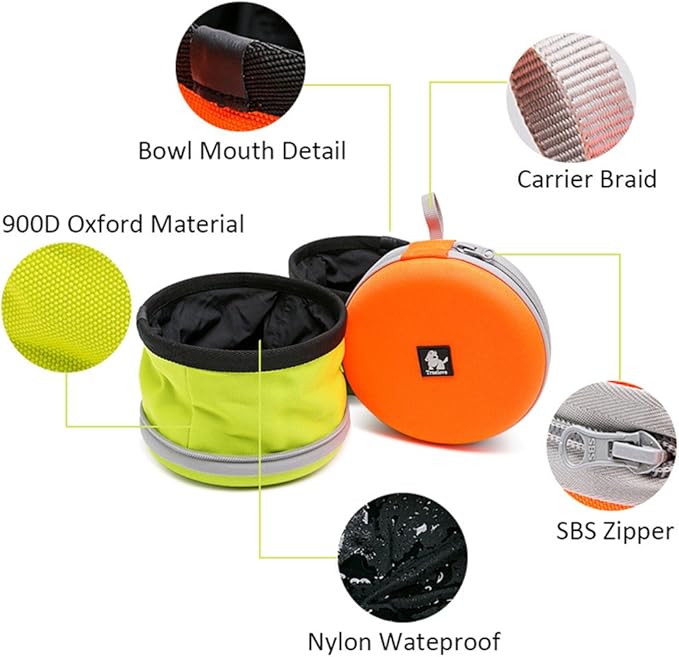 WINHYEPET Collapsible Canvas Dog Bowl Double Holder, Portable for Easy Travel, Foldable and Pocket Size for Running, Walking, Hiking, Camping, Waterproof Lining Holds Food and Water, Dogs 2 Way Use
