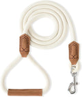 Mile High Life Leather Dog Leash, Heavy Duty Strong Genuine Leather Handle Rope Leash Soft and Comfortable for Small Medium Large Dogs (Cream White, 60 Inch)