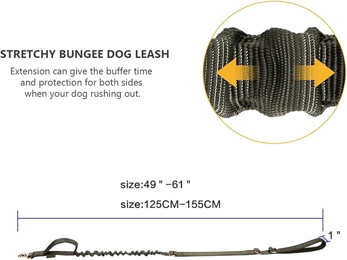 EXCELLENT ELITE SPANKER Tactical Dog Leash Heavy Duty 5-6FT Adjustable No Pull Military Bungee Dog Leash Elastic Leads Rope with 2 Padded Control Handle for Medium Large X-Large Dogs(Ranger Green)