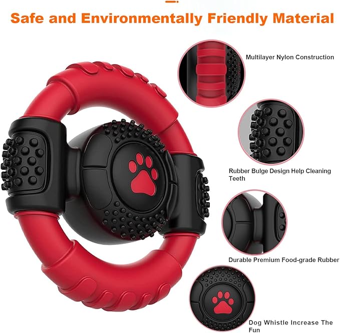 Chew Toy, Nylon Rubber Steering Wheel Shape Indestructible Dog Squeaky Toys for Small，Large and Medium Dogs, Dog Teeth Cleaning, Milk Flavor, 5.9 inches