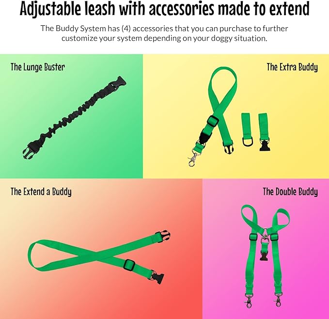 The Buddy System Hands Free Dog Leash, Adjustable Leash for Running, Jogging, Training and Service Dogs, Great for Small, Medium and Large Dogs, Made in USA (Green, Large Belt (27"- 50" Waist))