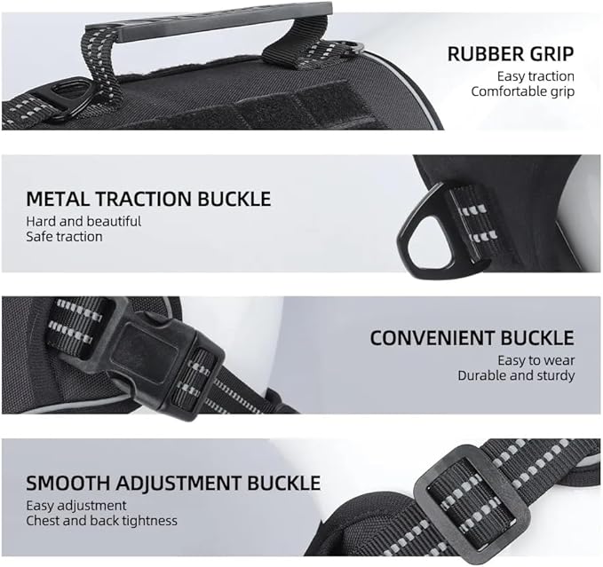 Tactical Dog Harness with Leash for Large Dogs, No Pull Adjustable Dog Harness, Reflective K9 Working Pet Vest for Walking, Training (Black, XL)