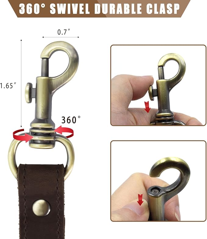Jack&Chris Leather Dog Leash, Durable Dog Leashes for Large Dogs Heavy Duty with Comfortable Padded Handle for Small Medium Large Breed Puppies, Slip Leads for Dogs for Walking Running, Red Brown