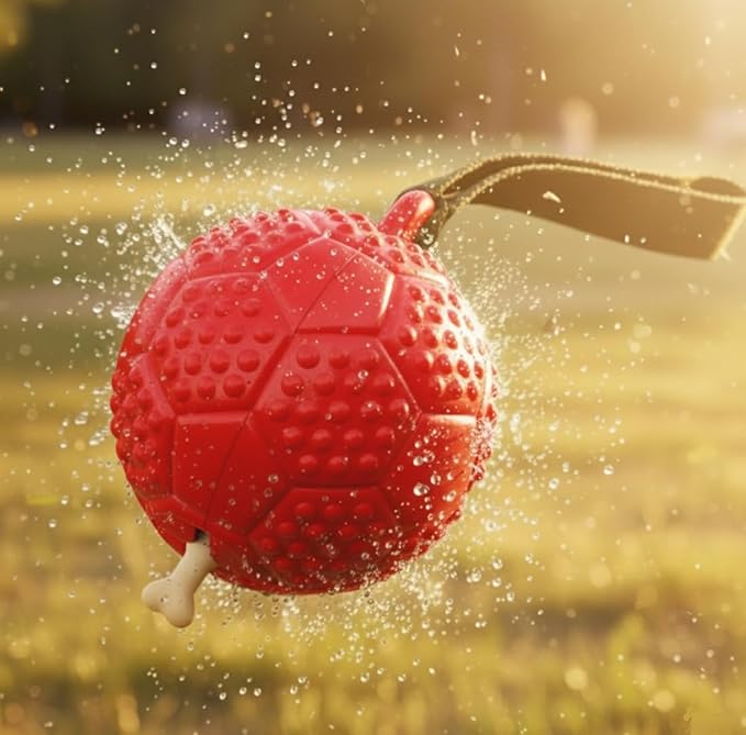Eco Rubber Chuck & Treat Soccer Ball - Red - Long Lasting Dog Chew Toys for Aggressive Chewers Strong Dog Toy for Dogs Durable Puppy Toys 13cm