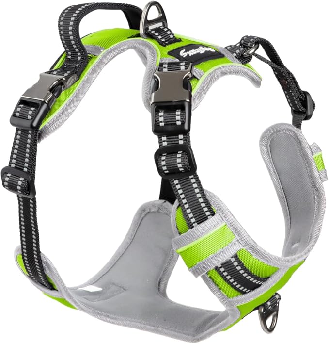 DogTraxs - Step-in Dog Harness - For Large Dogs - Soft Padding & Reflective Trim - Adjustable No Pull Through Design - Control Handle - Top & Front Clip Durable - Chartreuse Green