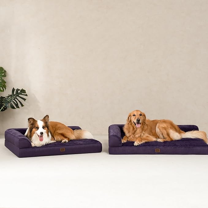 EHEYCIGA Large Dog Bed Memory Foam for Crate, Orthopedic Dog Bed Large Size Dogs with Washable Removable Cover, Waterproof Pet Sofa Couch with Nonskid Bottom, 35x22x6, Purple