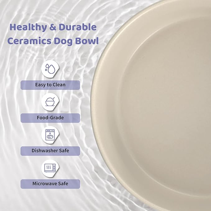 SPUNKYJUNKY Ceramics Raised Bowls with Wooden Stand - Elevated Dog Food and Water Bowl (Double 28.7OZ, Grey)