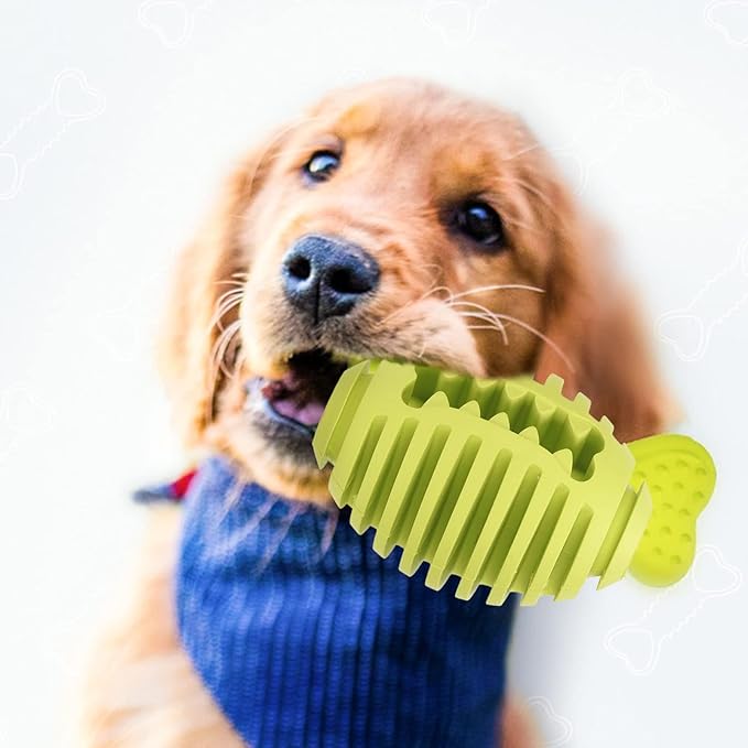 Dog Toy, Dog Football Toy Rubber Dog Puzzle Toys Tough Dog Treat Ball Toy Squeaky Dog Chew Toys Dog Balls Toy Dog Treat Dispenser Toy Interactive Dog Enrichment Toys for Medium and Large Dogs, Green