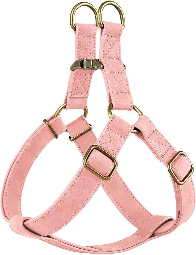 Didog Step in Dog Harness - PU Leather Dog Harness with Antique Bronze Metal Buckle, Easy Walk Dog Halter Harness for Medium Large Dogs Walking Training (Pink, M: Chest 20-29)
