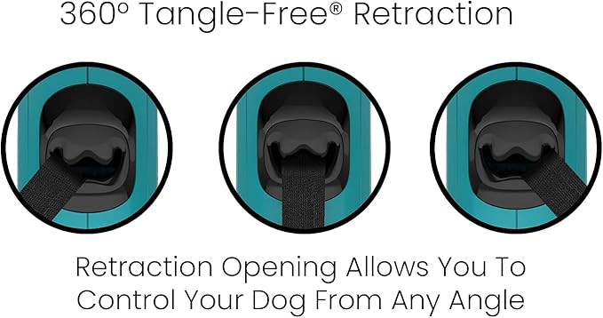 TUG Monochrome 360° Tangle-Free Retractable Dog Leash | 16 ft Strong Nylon Tape (Small, Aqua)