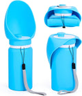 Portable Dog Water Bottle, 2-in-1 Leak Proof & Collapsible Silicone Pet Dispenser with Built-in Bowl, Food Grade Travel Cup for Walking, Hiking (19oz/550ml, Blue)