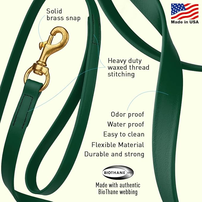 Viper K9 Biothane Working Dog Leash Waterproof Lead for Tracking Training Schutzhund Dog Sport & Search - Odor-Proof Long Line with Solid Brass Snap for Puppy Medium and Large 3/4" x 15ft Hunter Green