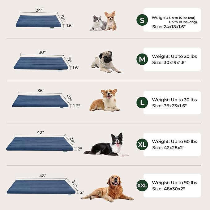 BALANCE Dog Crate Bed, Orthopedic Dog Bed Pad with Waterproof Liner, Washable Crate Foam Pet Mat for Large, Medium, Puppy Dogs Breeds, Powder Blue, 42"x28"x2"