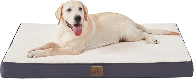 Bedfolks Orthopedic Dog Bed for Extra Large Dogs - Egg Foam Dog Crate Bed with Removable Waterproof Cover, Pet Bed Mat Suitable for Dogs and Pets Up to 100 lbs (44 x 32 x 3.5 inches, Grey)