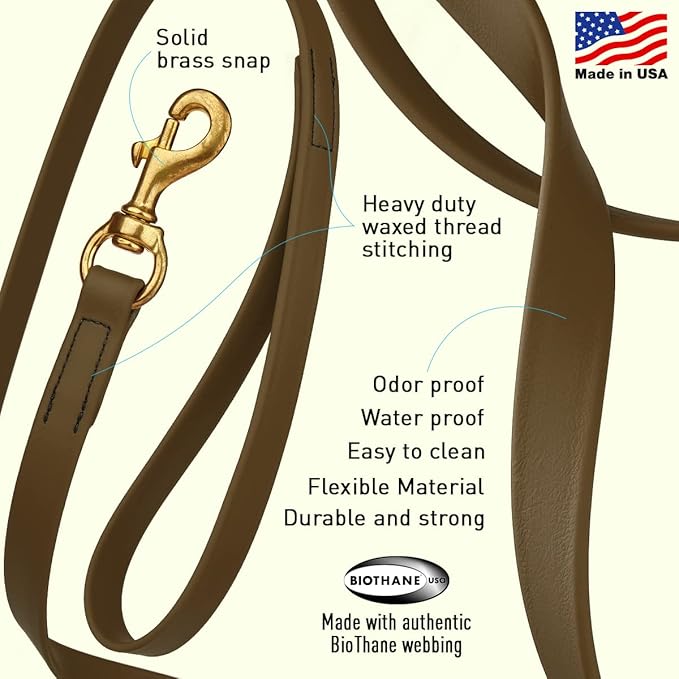 Viper K9 Biothane Working Dog Leash Waterproof Lead For Tracking Training Schutzhund Dog Sport & Search - Odor-Proof Long Line With Solid Brass Snap For Puppy Medium and Large 3/4" x 10ft Coyote Brown