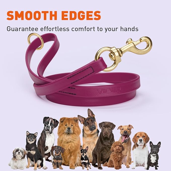 Viper Biothane K9 Working Dog Leash Waterproof Lead for Tracking Training Schutzhund Odor-Proof Long Line with Solid Brass Snap for Puppy Medium and Large Dogs 4ft, Magenta Pink