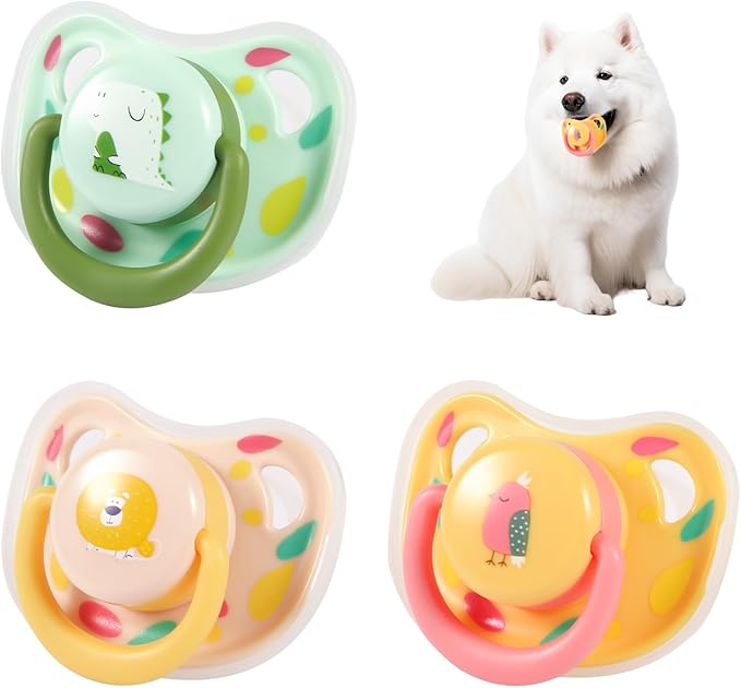 3pcs Dog Pacifiers, Silicone Puppy Kitten Calming Pacifier Cute Dog Pacifier Chew Toy Pacifier Dog Toy for Small Dogs Cats (3 Colors)