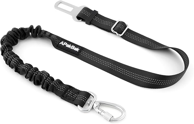 Dog Seat Belt for Car, Adjustable Dog Car Harness Seatbelt for Small Medium Large Dogs, Heavy Duty Travel Safety Restraint with Locking Aluminum Hook & Reflective Nylon Strap, Black