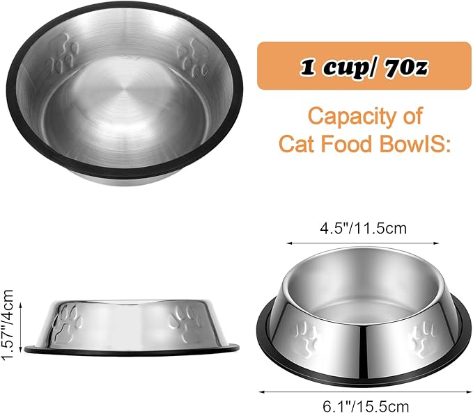 12 Pack Stainless Steel Pet Bowls with Non-Slip Base - 7oz Small Dog & Cat Feeding Bowls, Shallow Metal Food and Water Dishes for Kittens, Puppies, Rabbits (Silver)