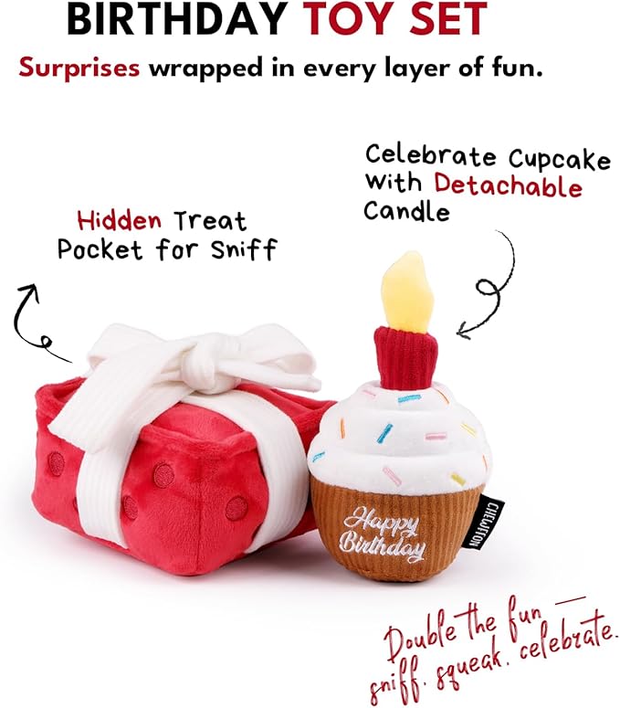 CHEWFFON Dog Birthday Cake Toy, Interactive Squeak & Crinkle Toys for Celebration Gifts, Puppy Cupcake Toy for Boredom, Snuffle Puzzle Toys for Medium and Small Dogs