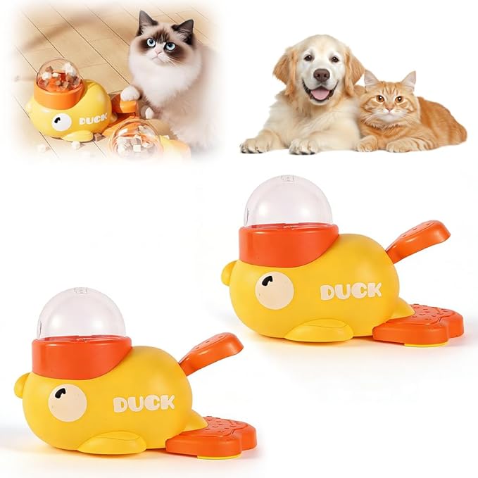 Dog Interactive Treat Dispenser, 2026 New Yellow Duck Cat Treat Dispenser, Interactive Dog Food Dispenser with Button, Dog Food Slow Treat Feeding Dispenser for Small & Large Cats Dogs (1)