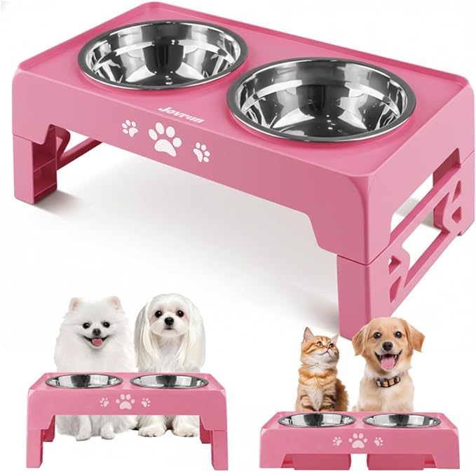 Elevated Dog Bowls, Dog Feeder with 2 Stainless Steel Dishes, 2 Heights Adjustable Raised Stand for Small Dogs, Food Dishes with Non-Slip Feet