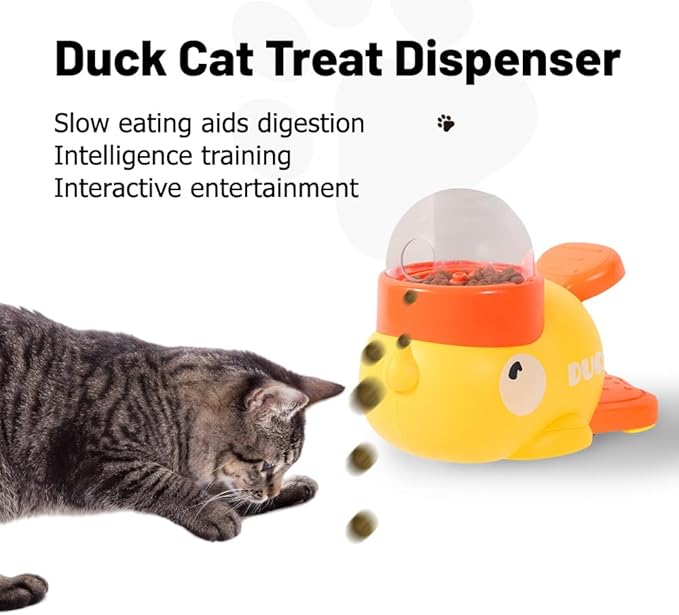 Duck Cat Treat Dispenser - Cat Treat Dispenser Toy Interactive with Button & Clear Treat Window, Food Puzzle Slow Feeder Toys Forcats and Small Medium Dogs, IQ Training and Boredom Relief (1Set)