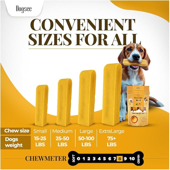 Dogsee Himalayan Yak Chews with Turmeric/Curcumin (Medium - 4 Chews) | Yak Chews for Large Dogs | Dog Treats | Helps Joint Pain | Rawhide-Free