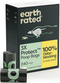 Earth Rated 3X Protect Dog Poop Bag Rolls, Odor Blocking Leak Proof Extra Thick, Unscented, 240 Count