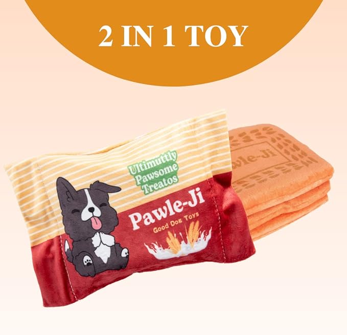 DesiPups Indian Desi Dog Plush Chew Toy | 2-in-1 Design with Squeaker and Crinkle for Small, Medium and Large Dogs, Machine Washable Cookie Biscuit Treat